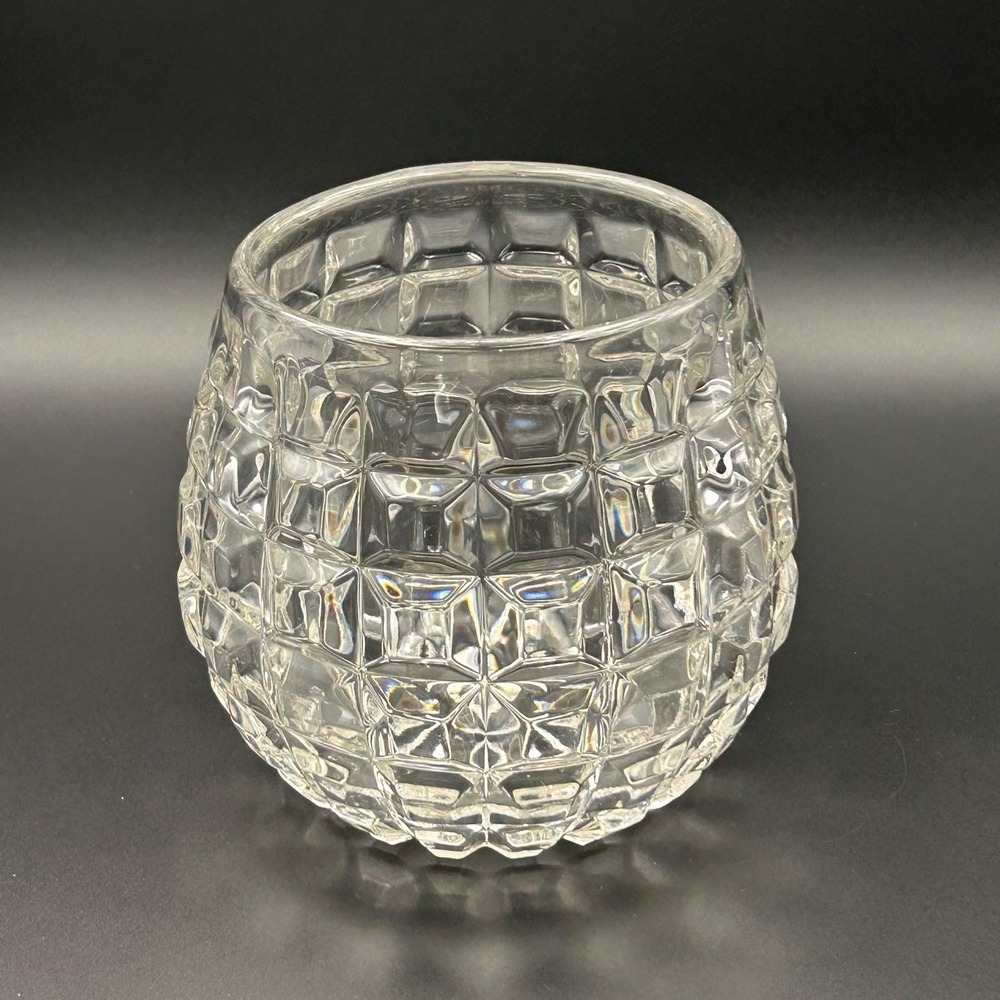 Vintage Fostoria American #2056 Clear Glass 5" Rose Bowl Vase Cube Pattern MCM